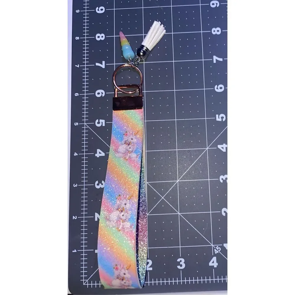 ☀️3/$9☀️ Unicorn Rainbow Faux Leather Keychain Wristlet